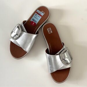 Fit Flop Silver Metallic Sandals with Rhinestone Buckles - SZ 8